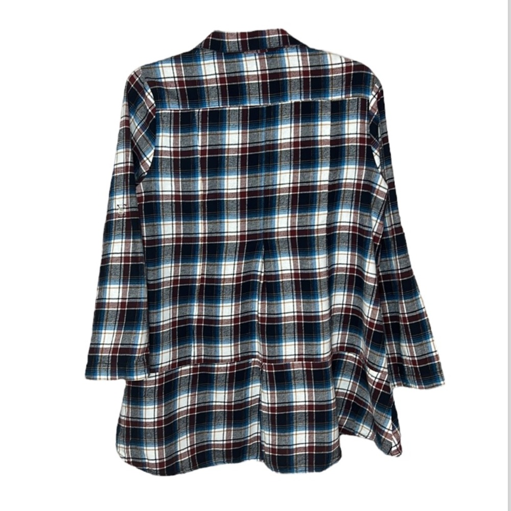 Simply Noelle Plaid Button Down Tunic Shacket Pockets Roll Tab Sleeve Size S/M - Picture 3 of 14